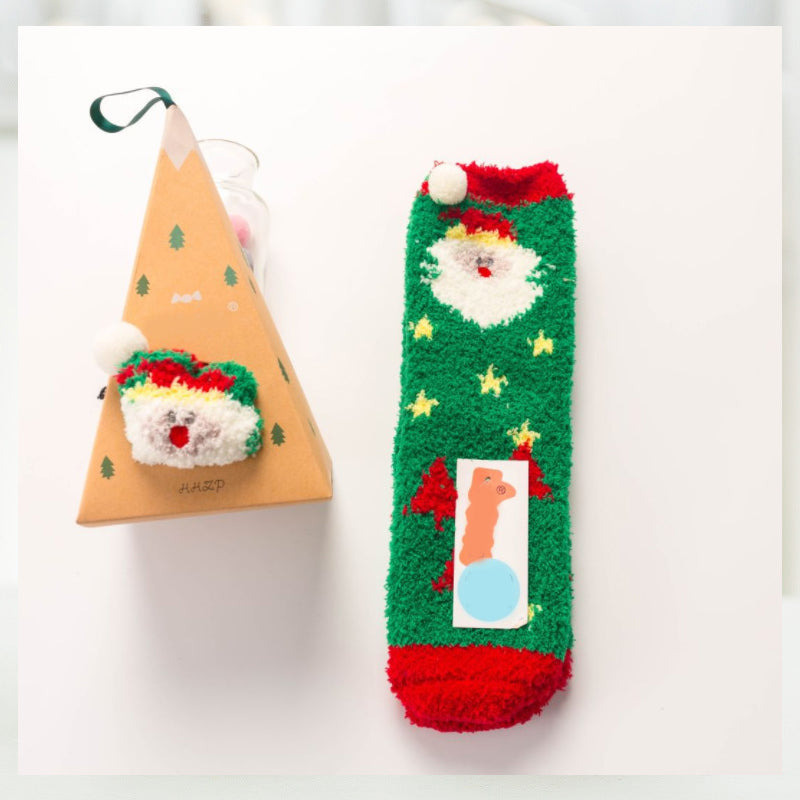 Weihnachtsgeschenkbox – süße Plüschsocken(4 Paare)