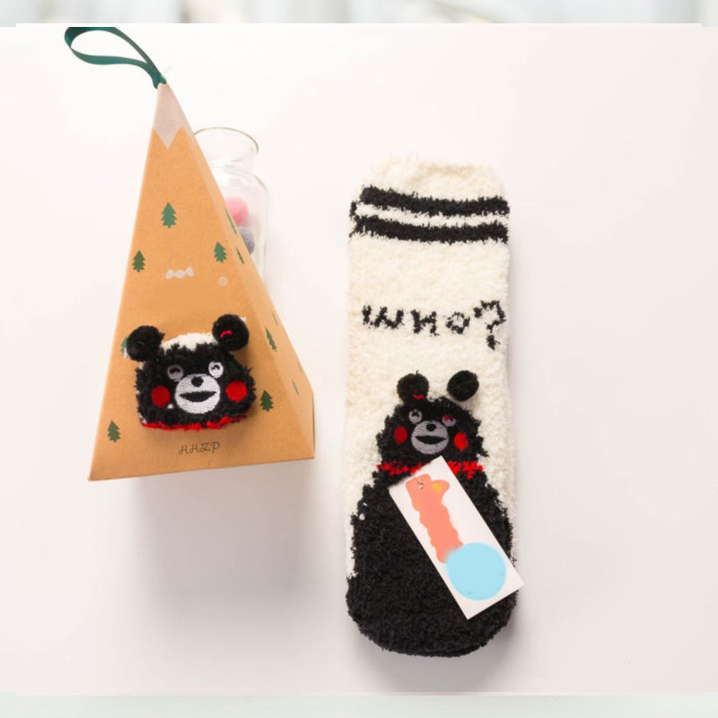 Weihnachtsgeschenkbox – süße Plüschsocken(4 Paare)