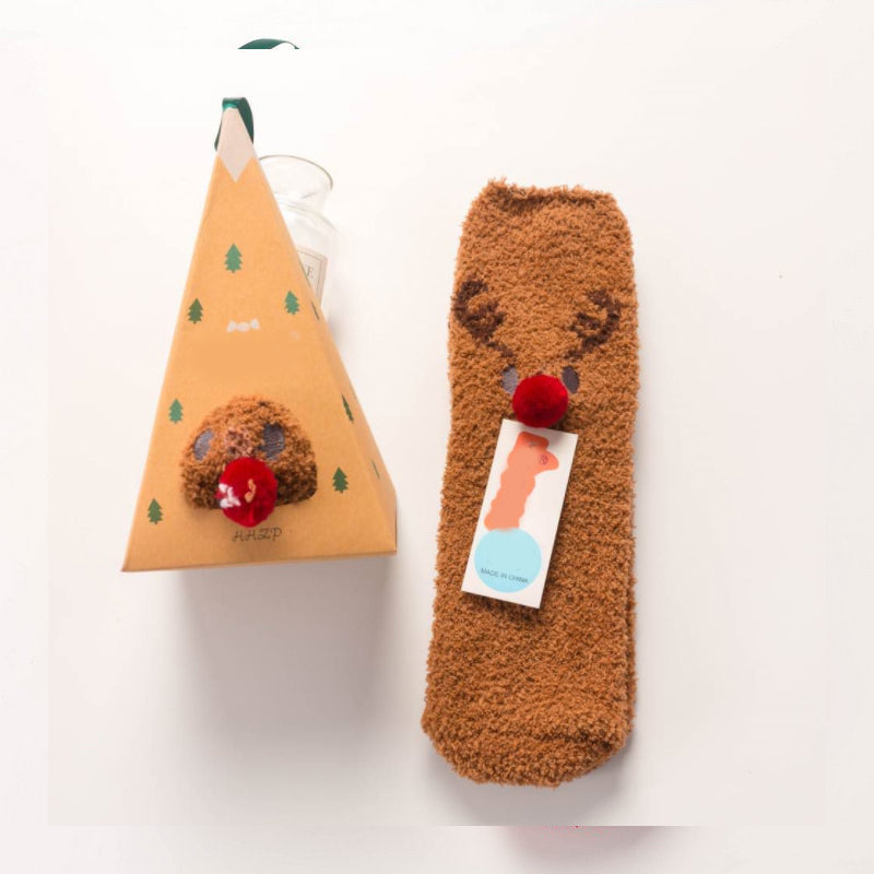 Weihnachtsgeschenkbox – süße Plüschsocken(4 Paare)