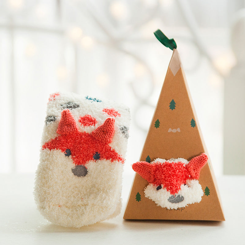 Weihnachtsgeschenkbox – süße Plüschsocken(4 Paare)