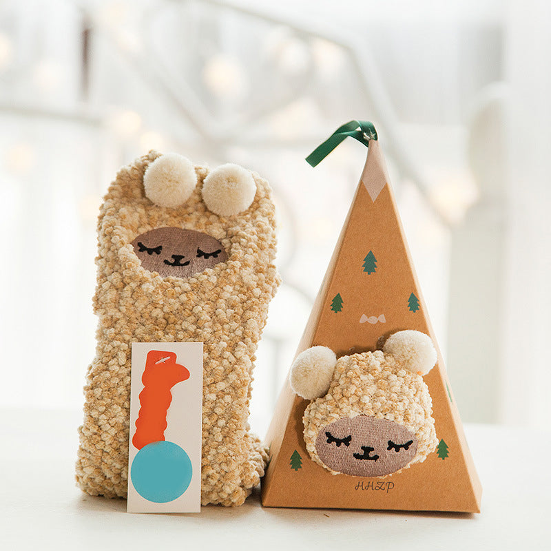 Weihnachtsgeschenkbox – süße Plüschsocken(4 Paare)