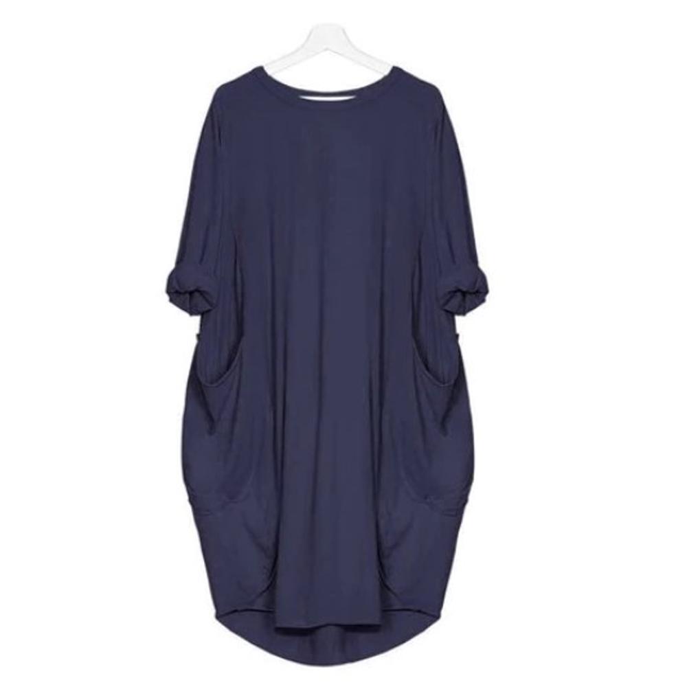Einfarbiges Kleid mit Rundhalsausschnitt
