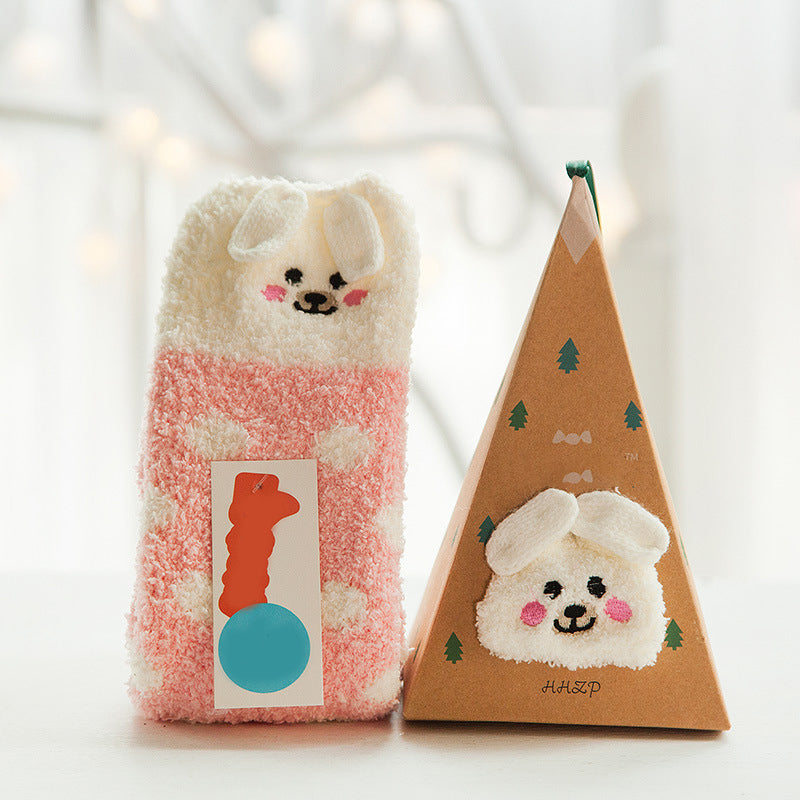 Weihnachtsgeschenkbox – süße Plüschsocken(4 Paare)