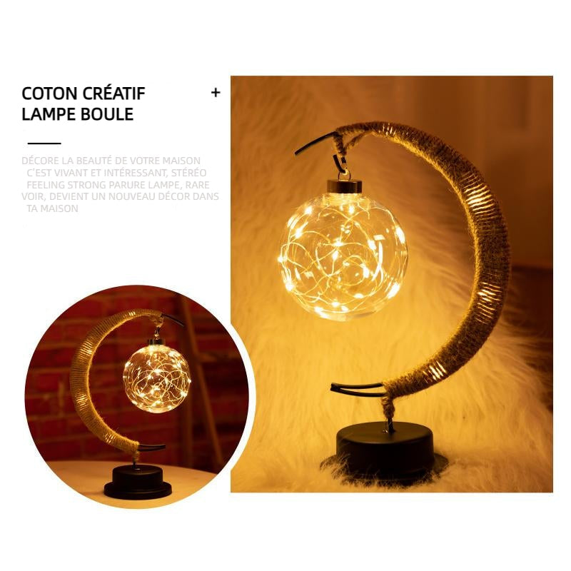 Lampe en Forme de Lune à LED en Boule de Rotin Faite à la Main
