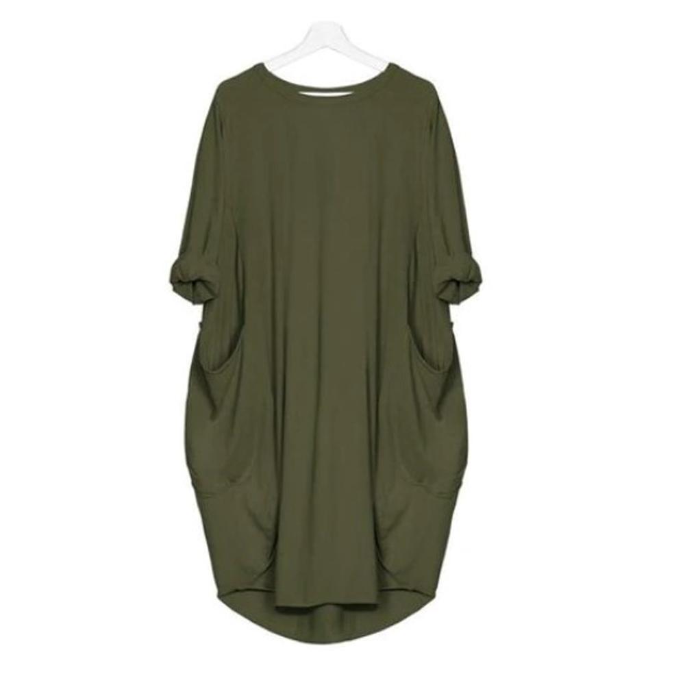 Einfarbiges Kleid mit Rundhalsausschnitt