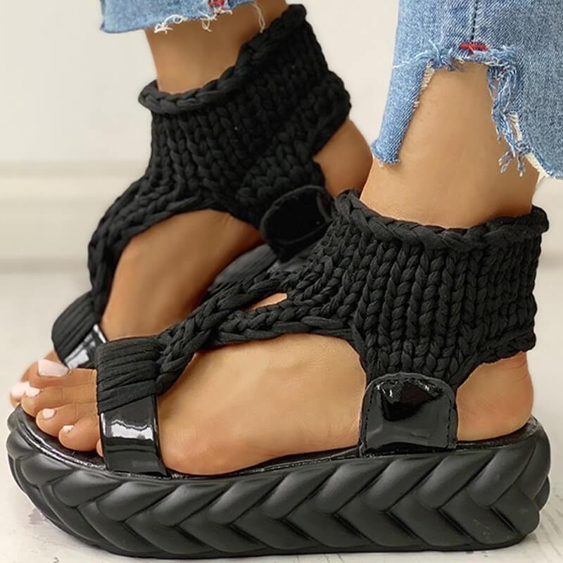 Gewebter Stoff Plateau Dicke Sohle Sandalen