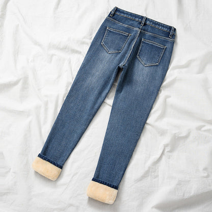 Verdickte Elastische Fleecejeans für Damen