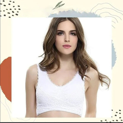 Drahtloser vorderer Kreuzschnallen-Spitzenlift-BH