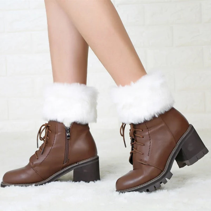 Women Fur Trim Boot Cuff Toppers Cover Leg Warmers