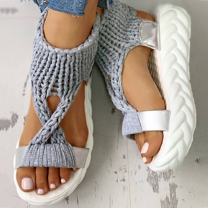 Gewebter Stoff Plateau Dicke Sohle Sandalen