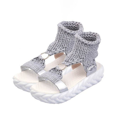 Gewebter Stoff Plateau Dicke Sohle Sandalen