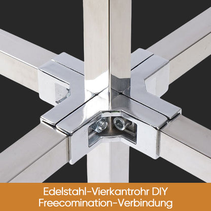 Verschiedene Formen von Vierkantrohrverbindern aus Edelstahl