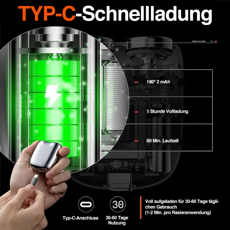 🪒Wiederaufladbarer, wasserdichter, kompakter Elektrorasierer
