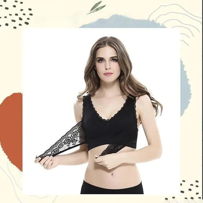 Drahtloser vorderer Kreuzschnallen-Spitzenlift-BH