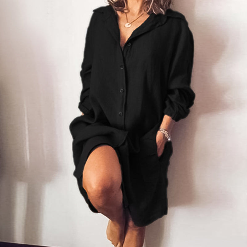 Lässiges Damen-Hemdkleid in reiner Farbe