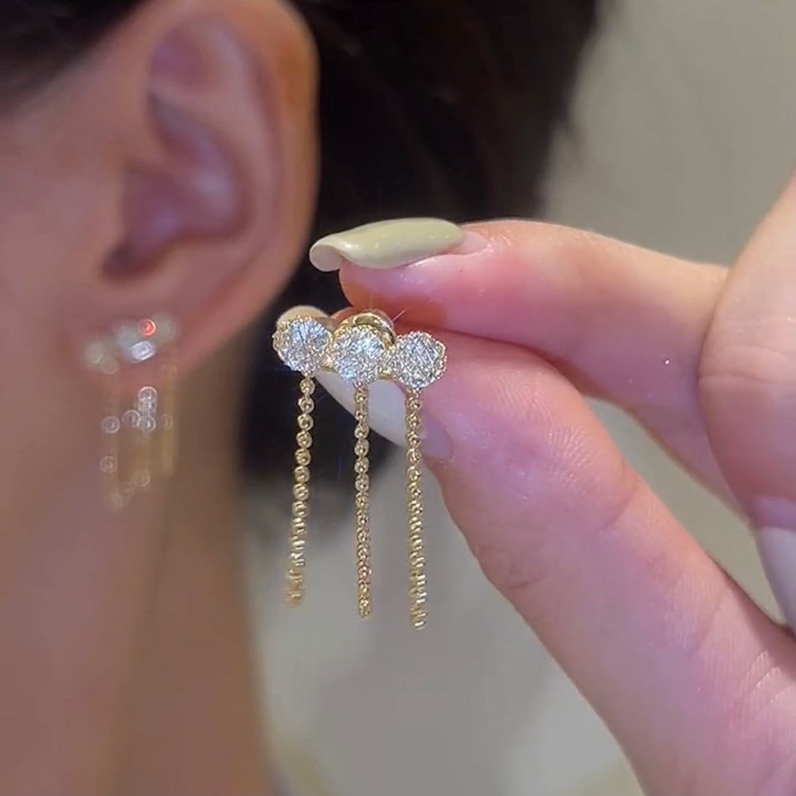 Simple Zircon Chain Tassel Earrings