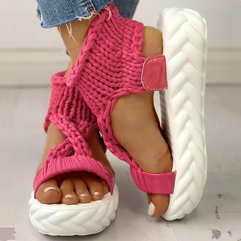 Gewebter Stoff Plateau Dicke Sohle Sandalen