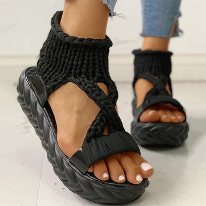 Gewebter Stoff Plateau Dicke Sohle Sandalen