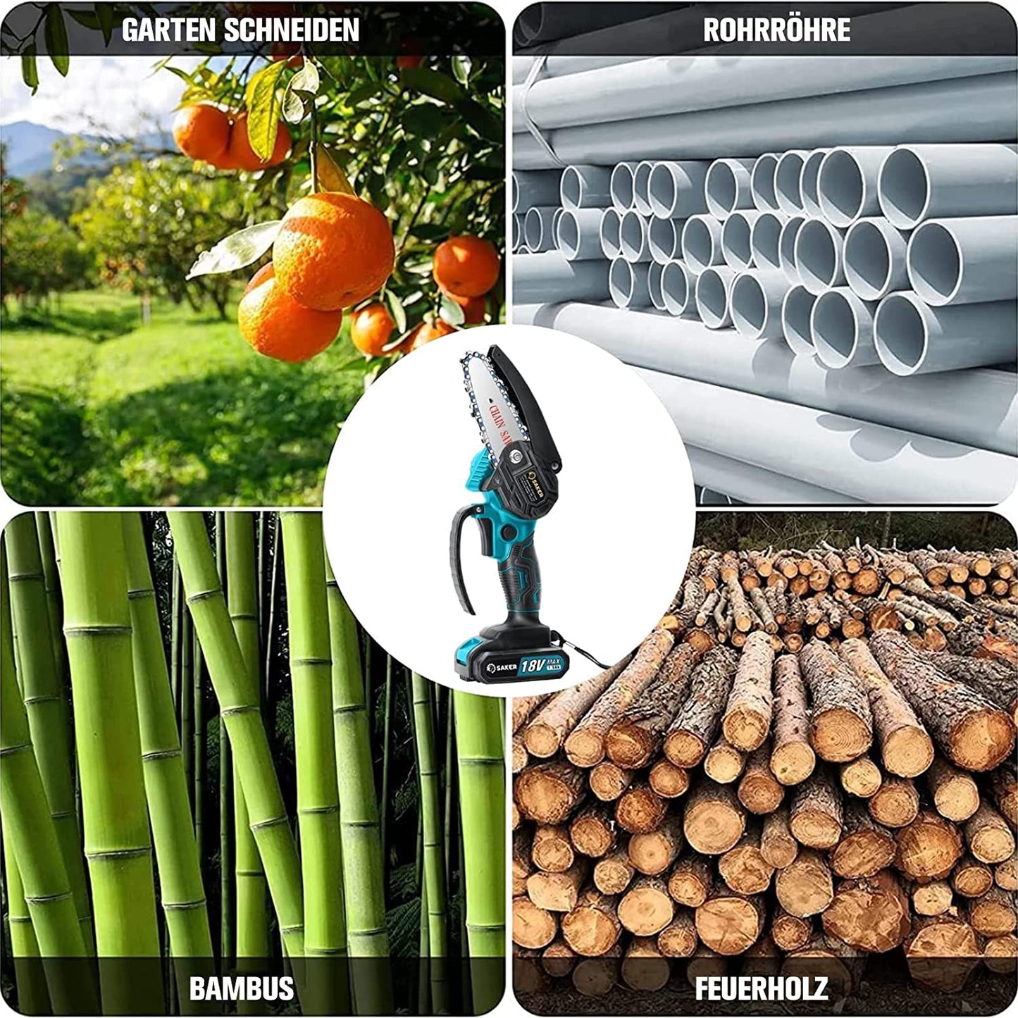 Saker 4 Zoll Mini Akku Kettensäge Einhandsäge